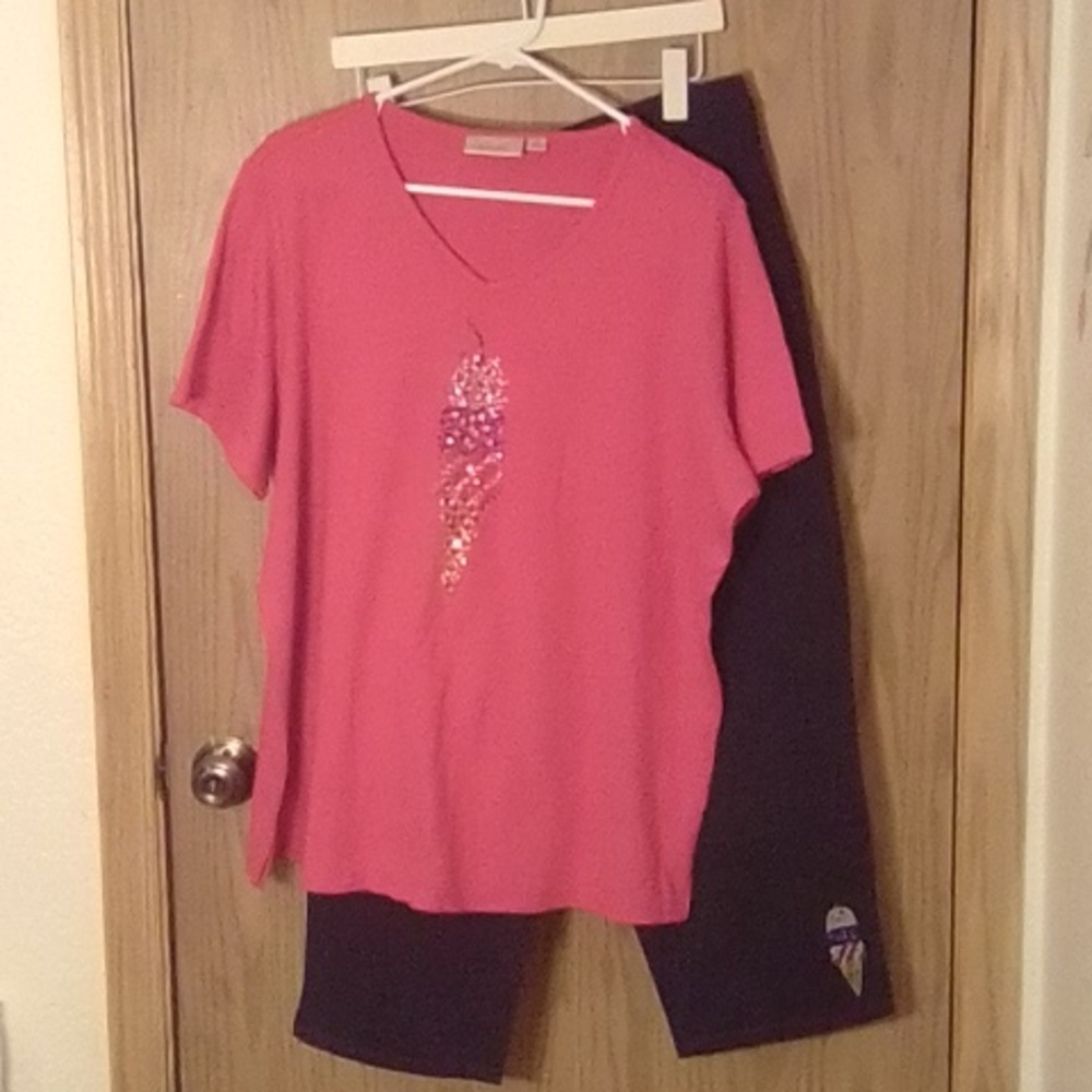 Quacker Factory Red Short Sleeve Top with Sequin Detail